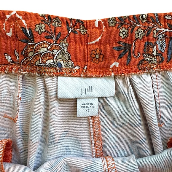 J JILL | NWOT ORANGE ZINNIA FLORAL DRAWSTRING SHORTS TASSELS BORDER PRINT | XS - Picture 9 of 9